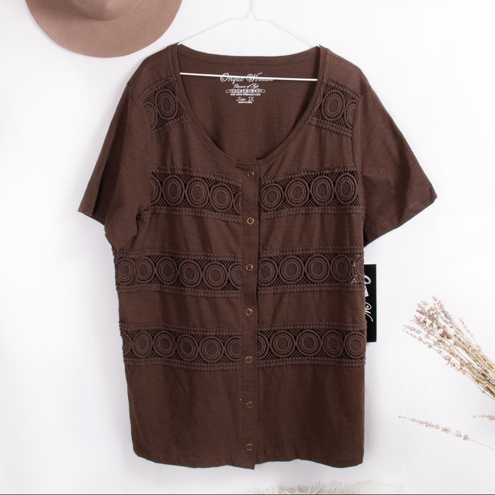 NWT Brown Crochet Top 1X